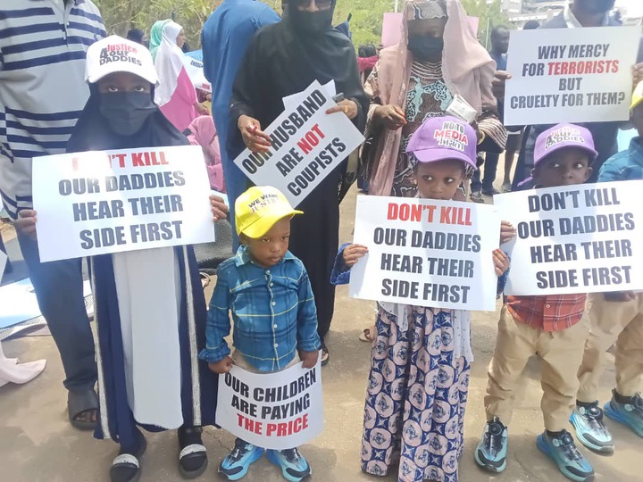 Families of detained military officers protesting at National Assembly in Abuja
