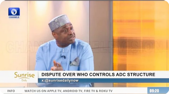 Kenneth Okonkwo discussing INEC recognition of ADC leadership on television