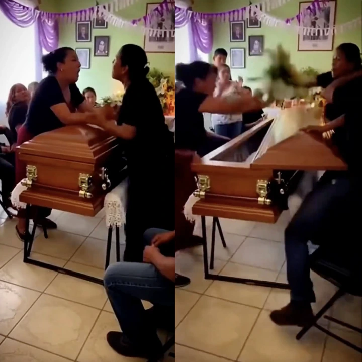 Video captures women fighting across coffin at funera