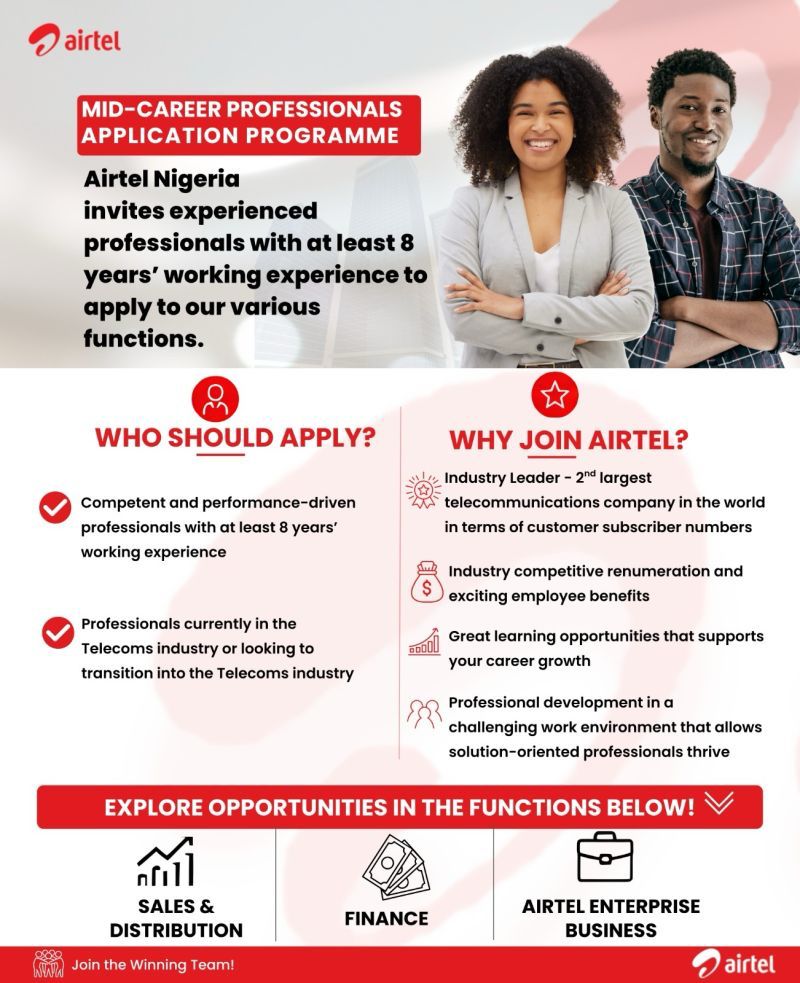Airtel Nigeria Mid-Career Job Opportunities 2026